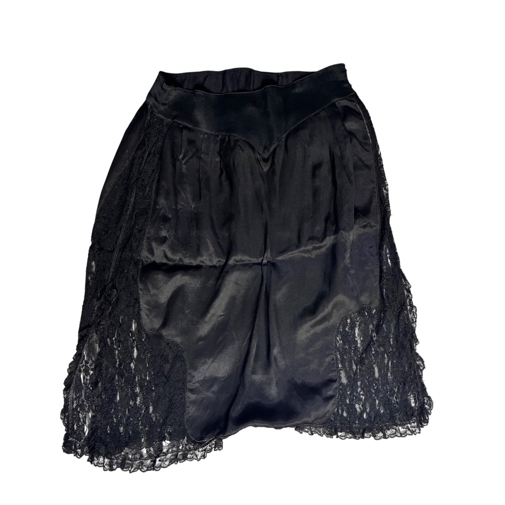 Vintage Black Satin Lace Half Slip Skirt Side Lace Panels Knee Length Womens - Picture 6 of 6